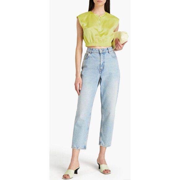 Nicholas Aimee Cropped Silk Charmeuse Top Size US Small Zipper $245 Yellow Green - Picture 1 of 11